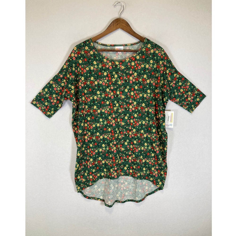 Cottagecore LuLaRoe Women Sm NWT Green Floral Irma High Low Tunic Short Slv Top